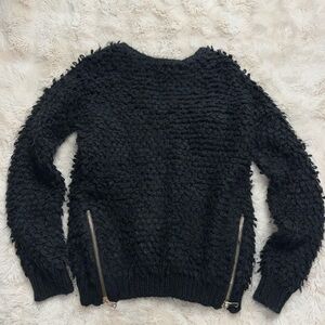 Forever 21 Black Textured Sweater with Zipper Details